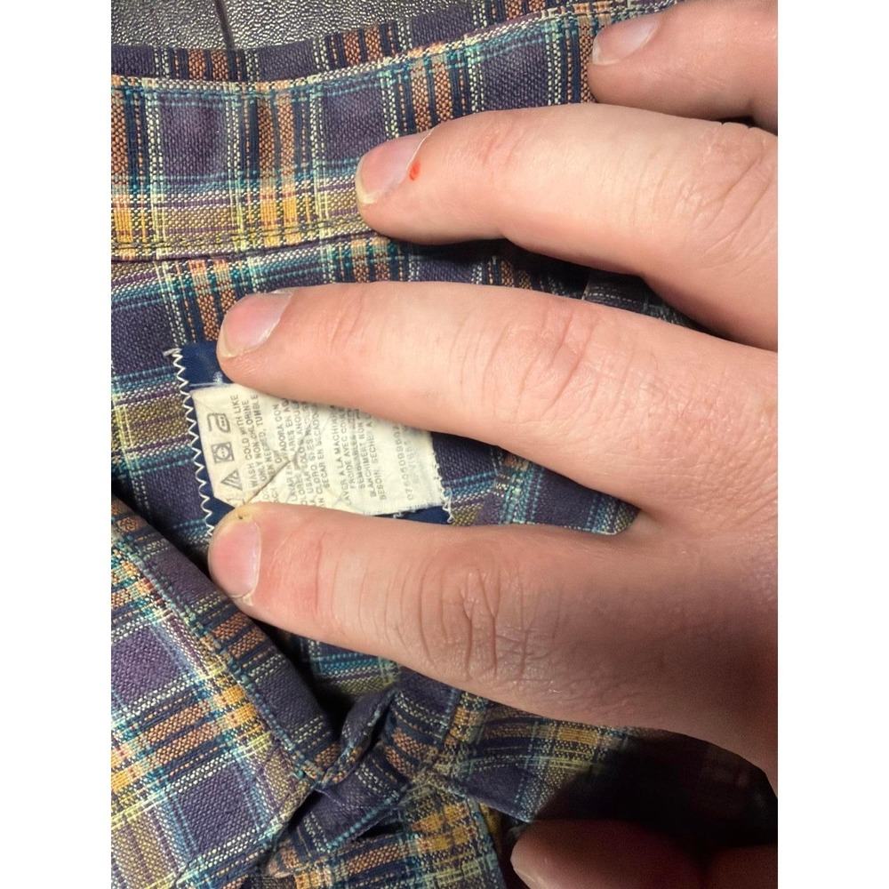 Wrangler Western Shirt Mens XL Purple Yellow Plaid Long Sleeve Button Up Flap - Picture 2 of 6